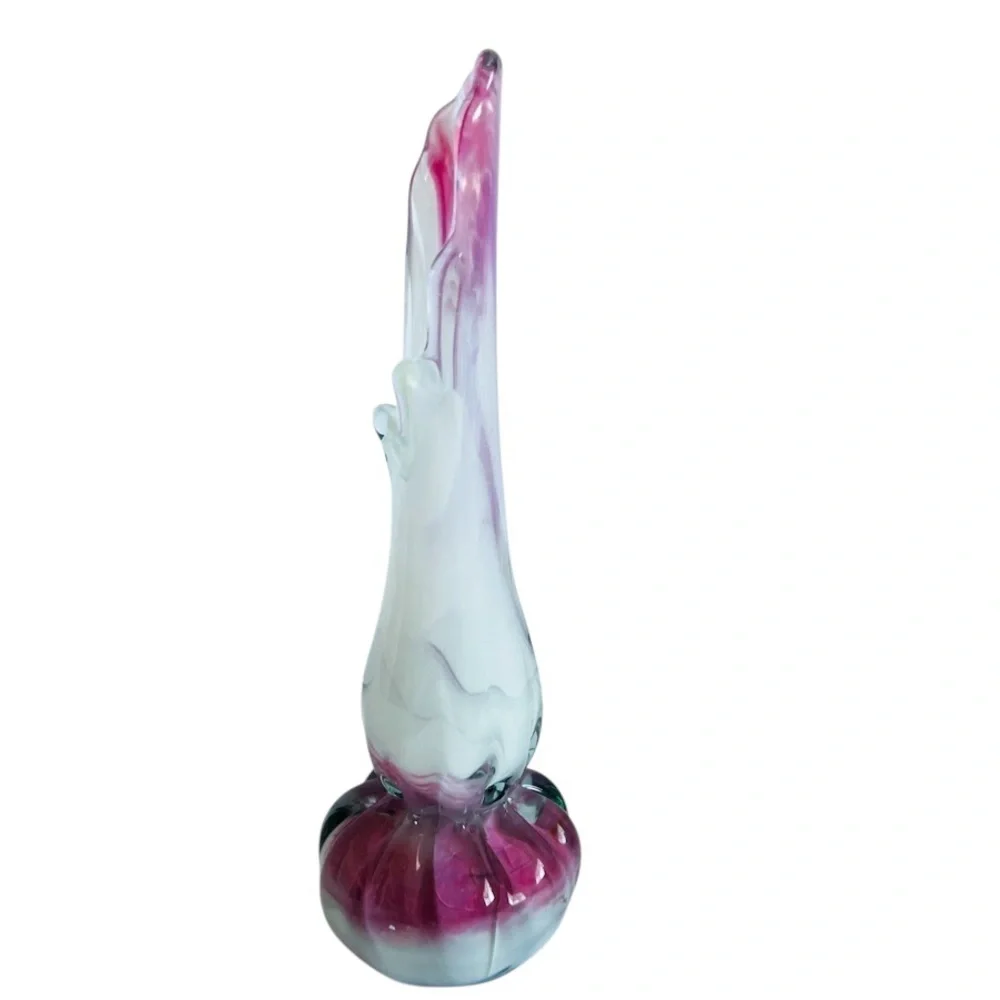 Vintage MCM Art Glass Pink White Swung Vase - Picture 5 of 8